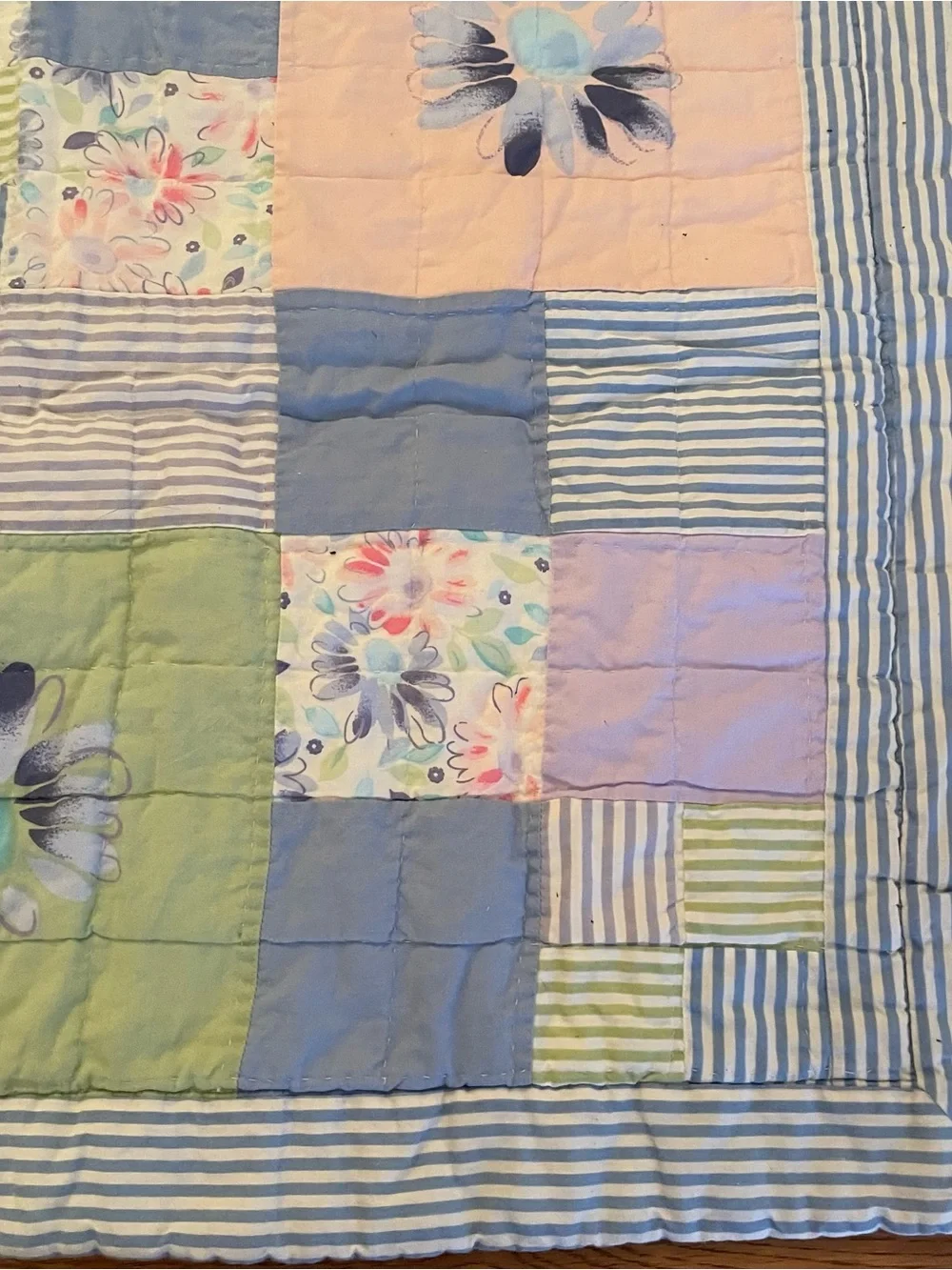 Vintage Chaps Patchwork Quilted Pillow Sham Standard Pastel Cottage Core 2 Sided